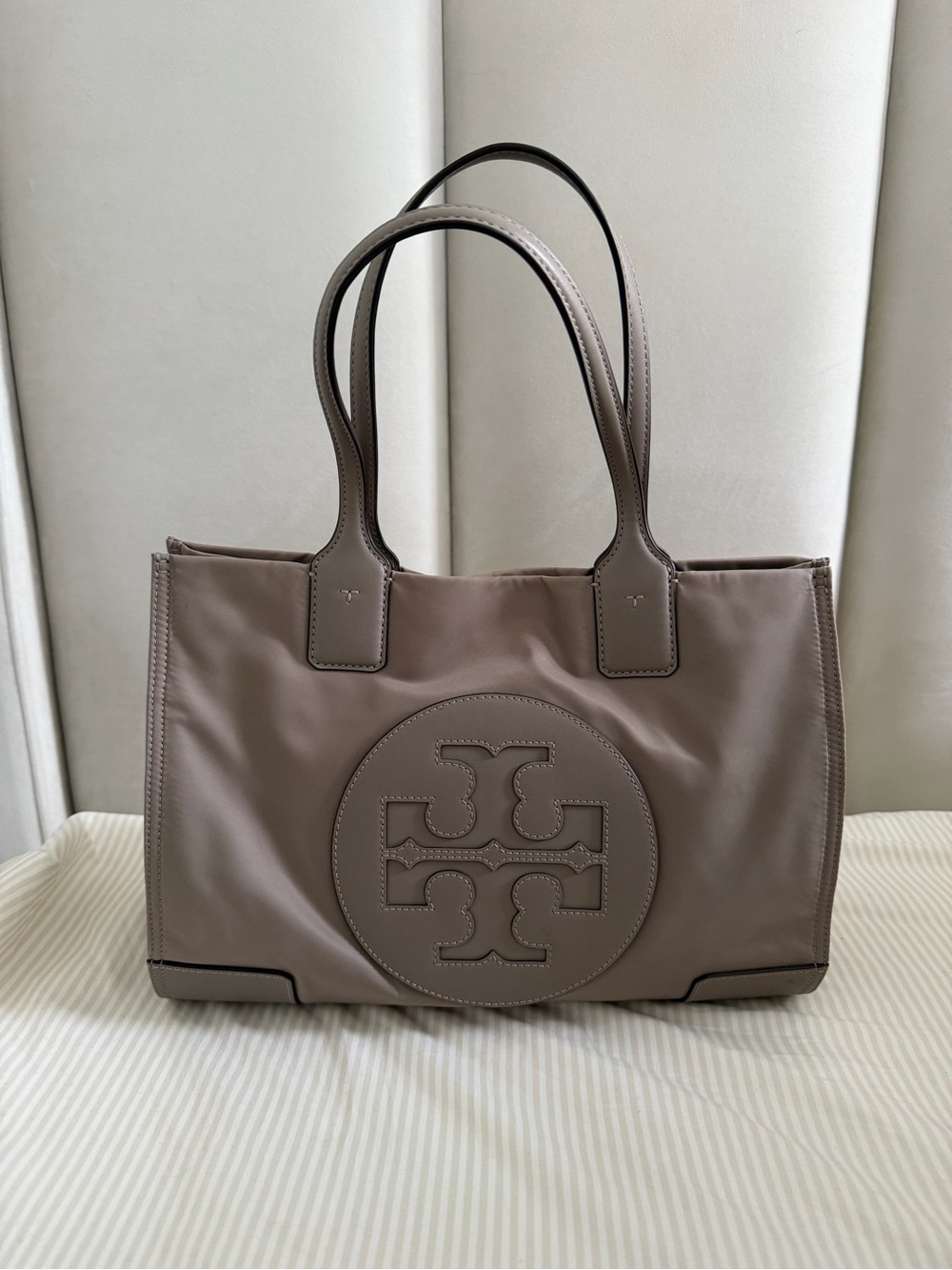 Tory Burch Ella Taupe Logo Tote Bag